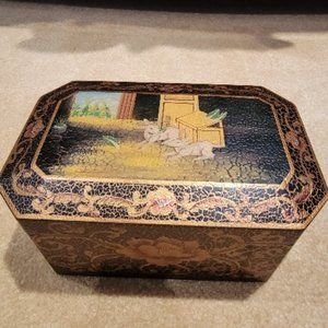 Vintage Wood Jewelry Case, "Rabbits"